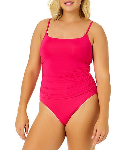 Anne Cole Live In Color Solid Scoop Neck Shirred One Piece Swimsuit
