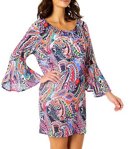 Anne Cole Paisley Parade Bell Sleeve Swim Cover-Up Tunic