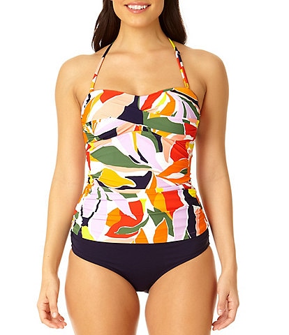 Anne Cole Palm Party Twisted Bandini Swim Top & Convertible High Waisted Shirred Swim Bottom