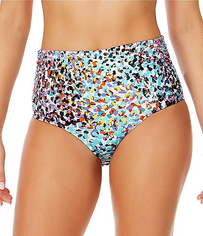 Anne Cole Sunset Dot Printed High Waist Shirred Swim Bottom