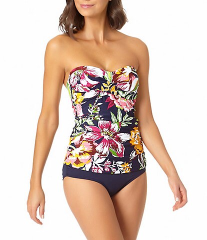 Anne Cole Tropical Bloom Liz Floral Print Strapless Tankini Swim Top & Live In Color Convertible High Waisted Swim Bottom