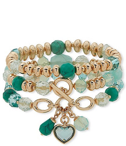 Anne Klein Beaded Stone Charm Stretch Bracelet Set