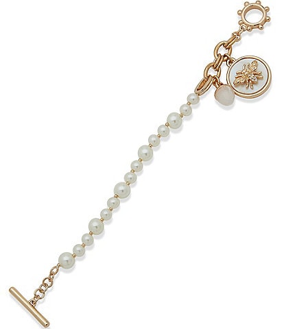 Anne Klein Bee Charm Pearl Toggle Bracelet