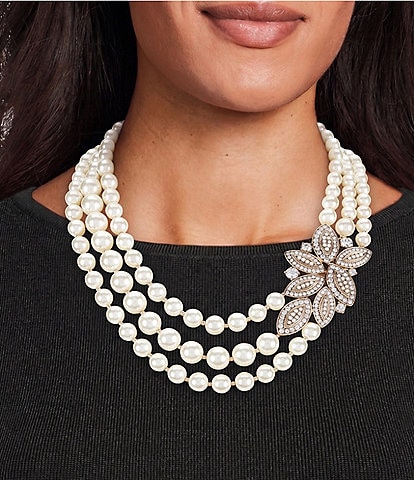 Anne Klein Blanc Crystal and Pearl Statement Necklace