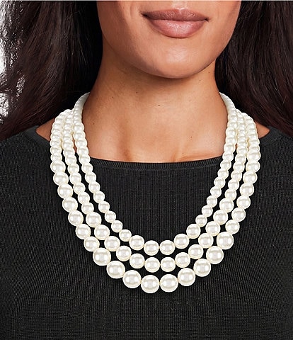 Anne Klein Blanc Pearl Three Row Statement Collar Necklace