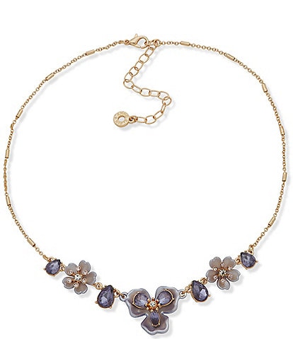 Anne Klein Blue Flower Frontal Collar Necklace