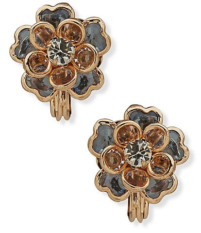 Anne Klein Blue Stone Flower Button Clip-On Stud Earrings