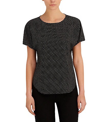Anne Klein Boat Neck Dotted Knit Jersey Tee