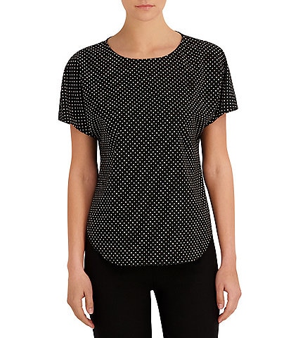 Anne Klein Boat Neck Dotted Knit Jersey Tee