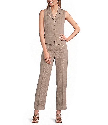 Anne Klein Button Front Herringbone Vest