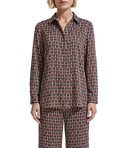 Anne Klein Button Front Printed Coordinating Satin Shirt