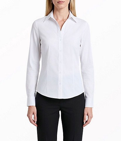 Anne Klein Button Front Solid Poplin Blouse