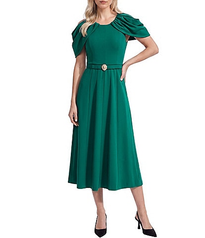 Anne Klein Caplet Sleeve Belted Midi Dress