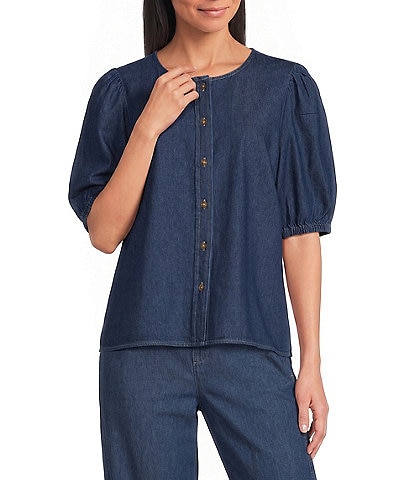 Anne Klein Chambray Button Front Blouse