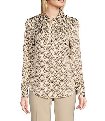 Anne Klein Charmeuse Long Sleeve Button Front Shirt