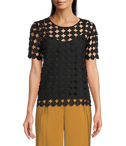 Anne Klein Chemical Lace Crew Neck Short Sleeve Top