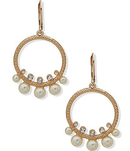 Anne Klein Crystal Pearl Circle Drop Earrings