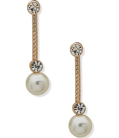 Anne Klein Crystal Pearl Linear Earrings