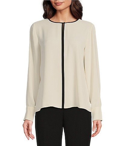 Anne Klein Cut-Out Round Neck Long Sleeve Blouse