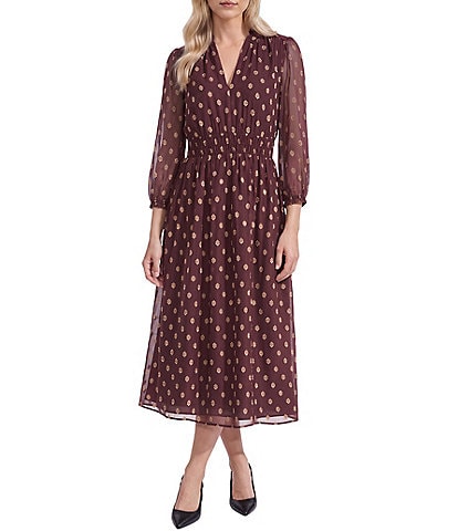 Anne Klein Dotted Chiffon Midi Dress