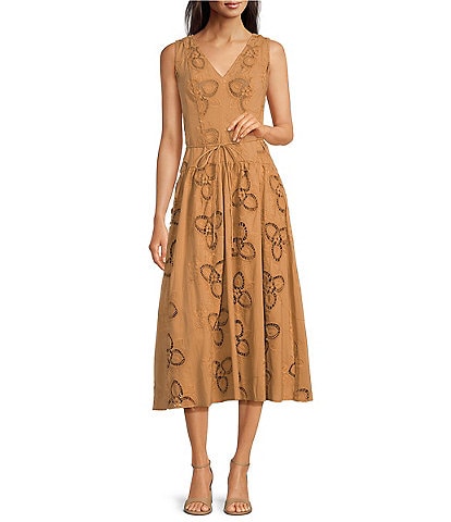Anne Klein Embroidered Sleeveless Midi Dress