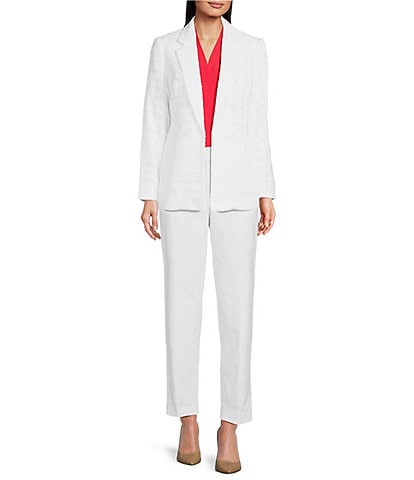 Anne Klein Eyelash Tweed Faux Double Breasted Jacket & Stretch Fly Front Slim Ankle Pants