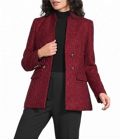 Anne Klein Eyelash Tweet Sequin Mandarin Collar Open Front Jacket