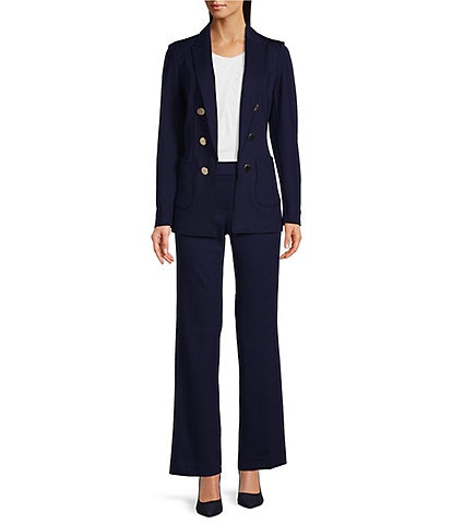Anne Klein Faux Double Breasted Peak Lapel Collection Compression Blazer & Coordinating Pull-On Pants