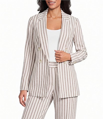 Anne Klein Faux Double Breasted Stripe Open Front Coordinating Jacket