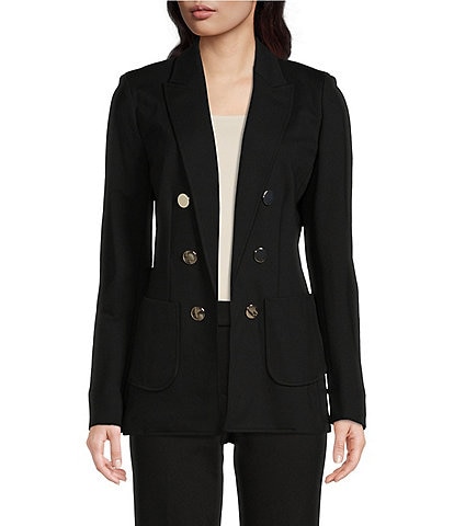 Anne Klein Faux Open Front Double Breasted Peak Lapel Collection Coordinating Compression Blazer