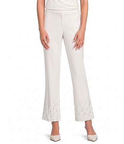 Anne Klein Fly Front Embellished Compression Flare Pants