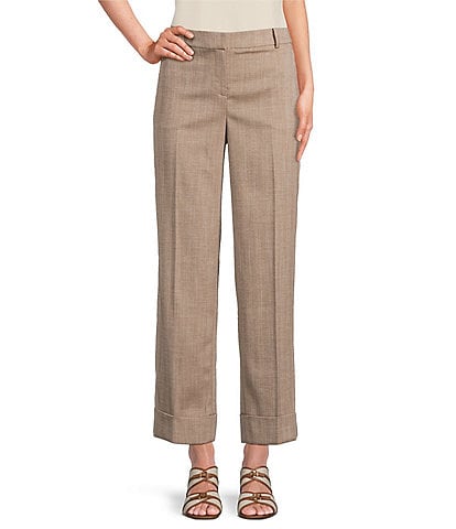 Anne Klein Fly Front Slash Pocket Cuff Ankle Herringbone Pants