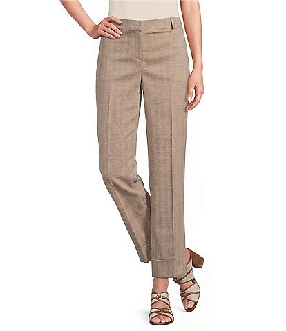  Fly Front Slash Pocket Cuff Ankle Herringbone Pants