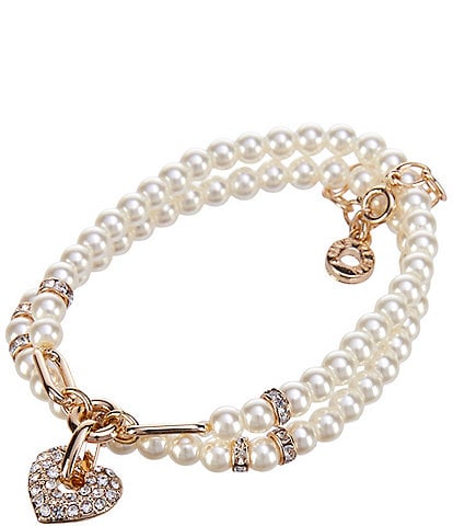Anne Klein Gold Tone 2 Row Crystal Heart Stretch Bracelet
