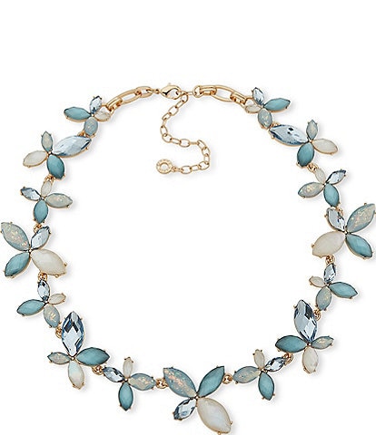 Anne Klein Gold Tone Blue Multi Crystal Flower Collar Necklace