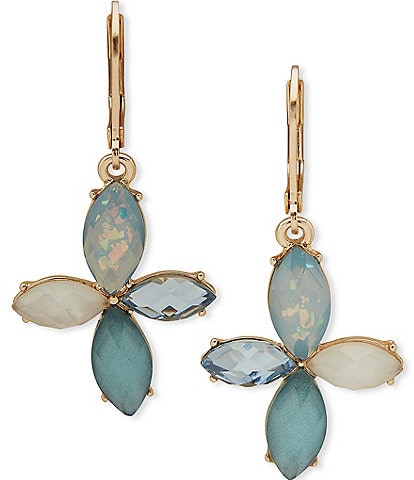 Anne Klein Gold Tone Blue Multi Crystal Flower Drop Earrings