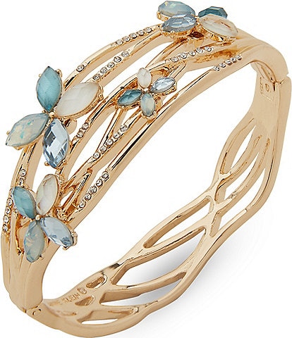 Anne Klein Gold Tone Blue Multi Crystal Flower Hinge Bracelet