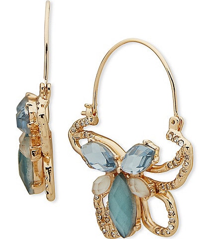 Anne Klein Gold Tone Blue Multi Crystal Flower Hinge Hoop Earrings