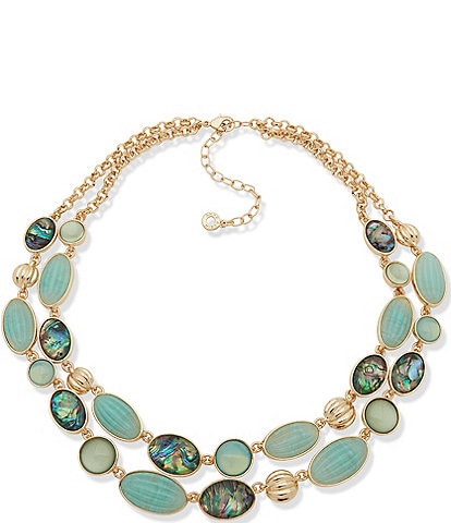 Anne Klein Gold Tone Blue Multi Stone Short 16'' Multi Strand Necklace