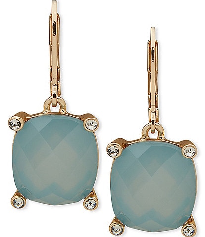 Anne Klein Gold Tone Blue Opal Crystal Stone Drop Earrings