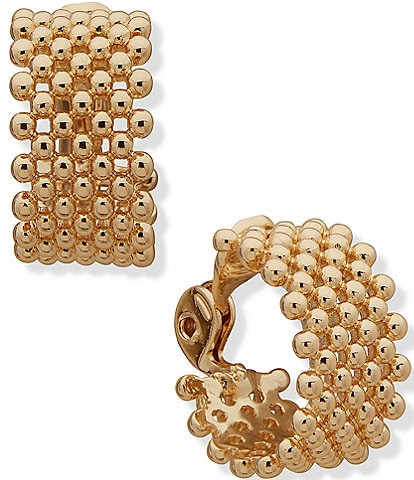 Anne Klein Gold Tone Chunky Textured Clip Hoop Earrings