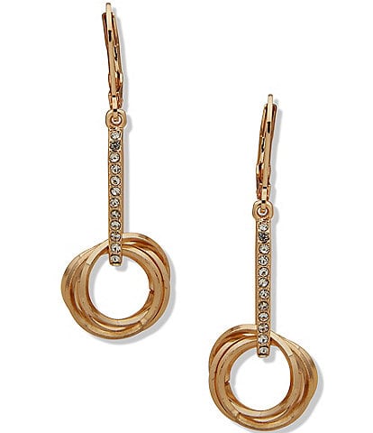 Anne Klein Gold Tone Circle Crystal Linear Earrings