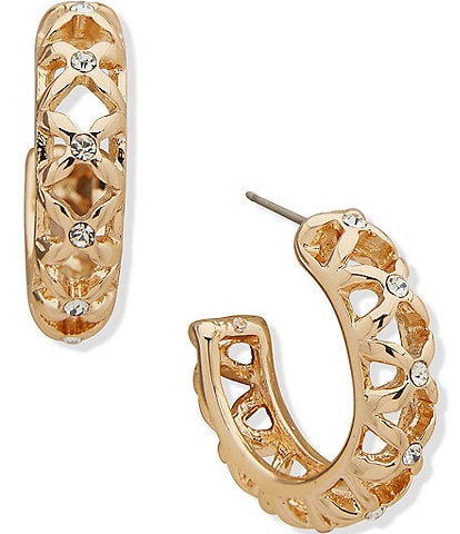 Anne Klein Gold Tone Crystal 14mm Mesh C Hoop Earrings