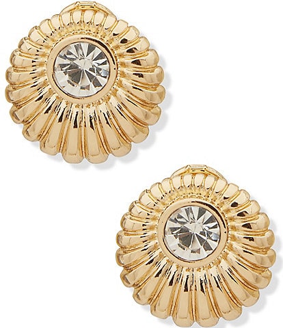Anne Klein Gold Tone Crystal Button Clip-On Stud Earrings
