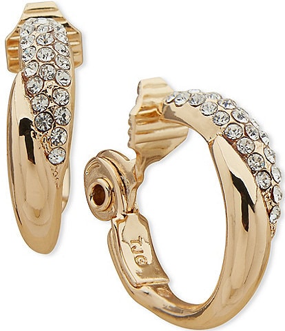 Anne Klein Gold Tone Crystal Clip Hoop Earrings