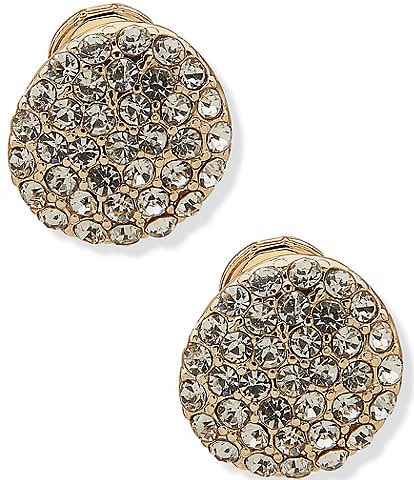 Anne Klein Gold Tone Crystal Cluster Button Comfort Clip Stud Earrings