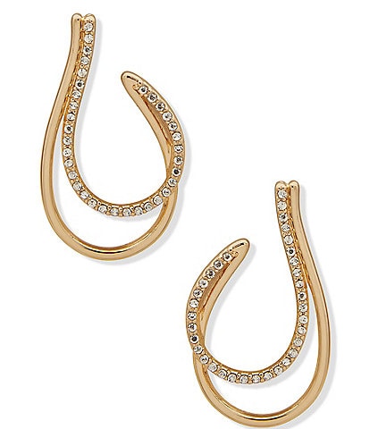 Anne Klein Gold Tone Crystal Double Row Hoop Earrings