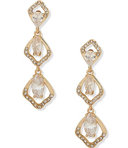 Anne Klein Gold Tone Crystal Flower Petal Linear Earrings