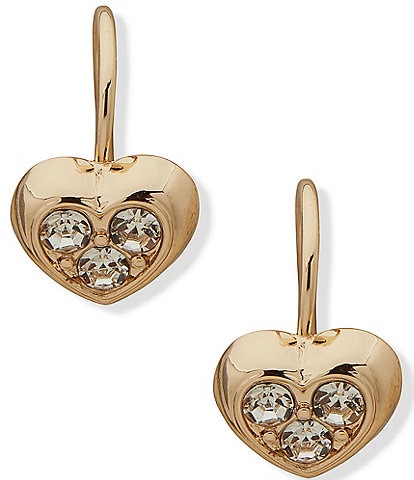 Anne Klein Gold Tone Crystal Heart Drop Earrings