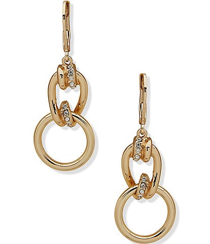 Anne Klein Gold Tone Crystal Link Double Drop Earrings